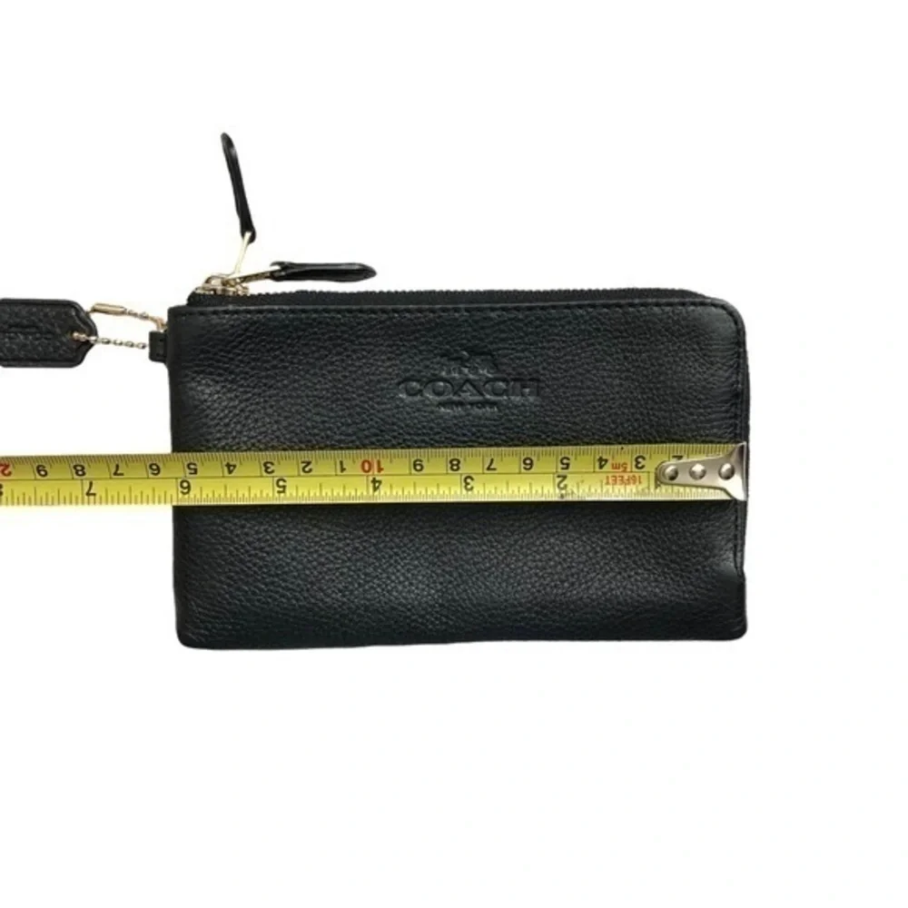 Coach black leather double zipper pouch clutch